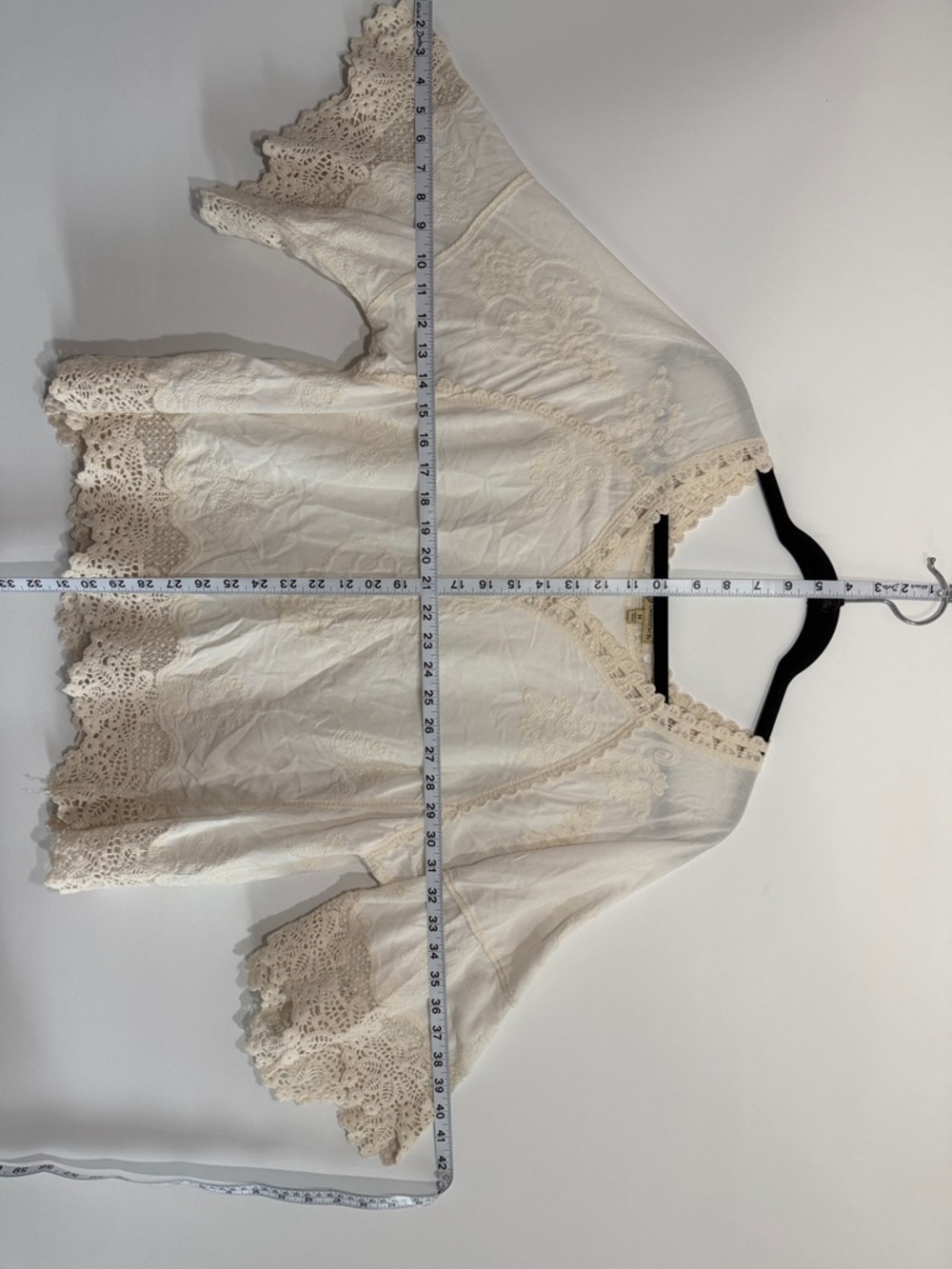 Democracy Cream Lace Crochet Trim V-Neck Blouse